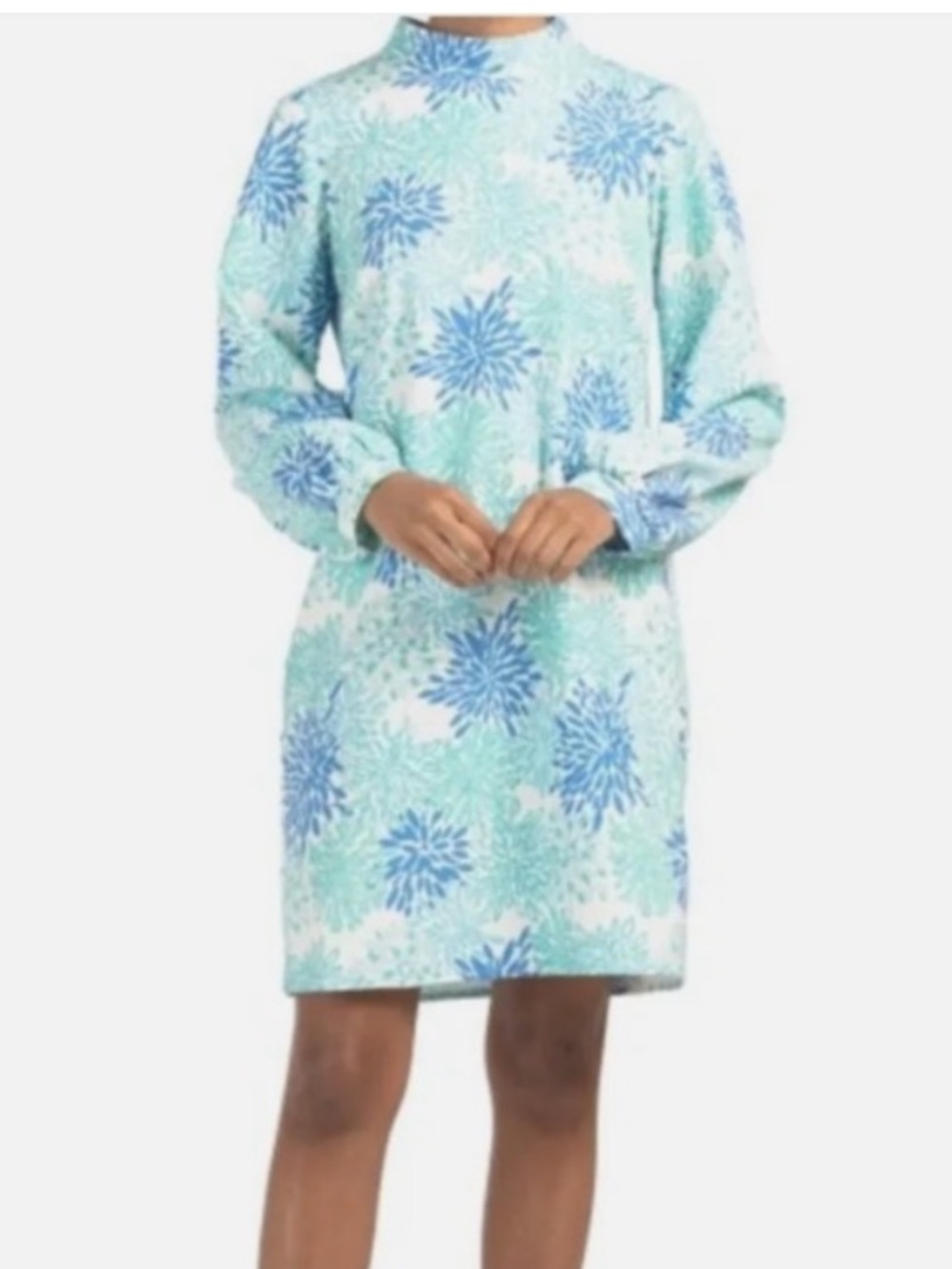 NWT Sail to Sable Mock Neck Shift Dress Tropical Teal Multi